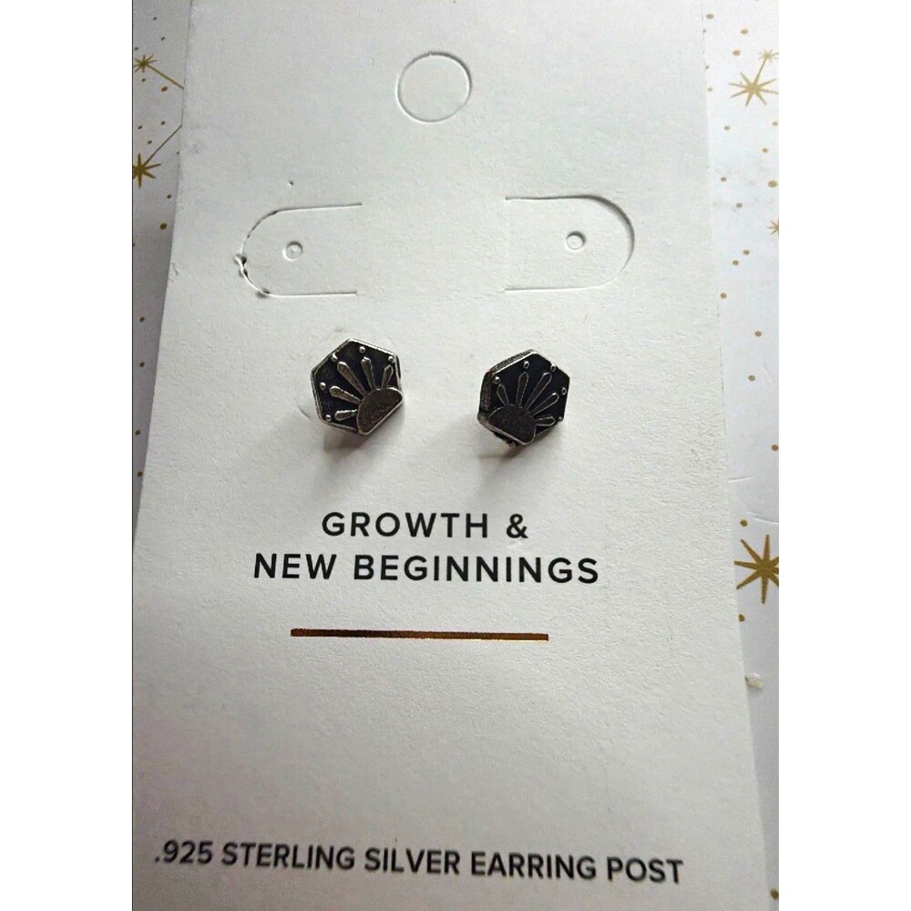 Alex and Ani Sun Hexagon Post Stud Sterling Silver Earrings